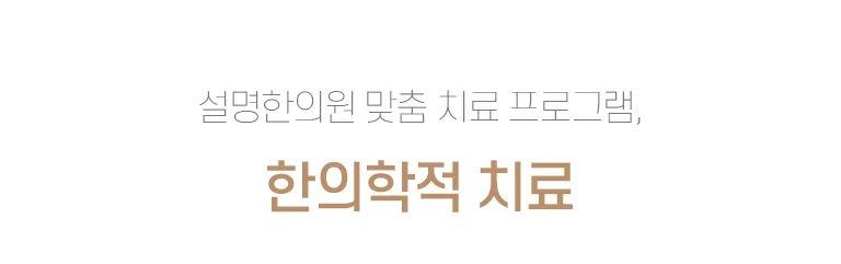 설명한의원 맞춤 치료 프로그램인 한의학적 치료를 안내하는 진료소개 제목 배너 이미지. 설명한의원 맞춤 치료 프로그램, 한의학적 치료
